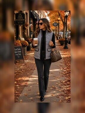 J.Crew Houndstooth Puffer Vest With Snap Pockets S